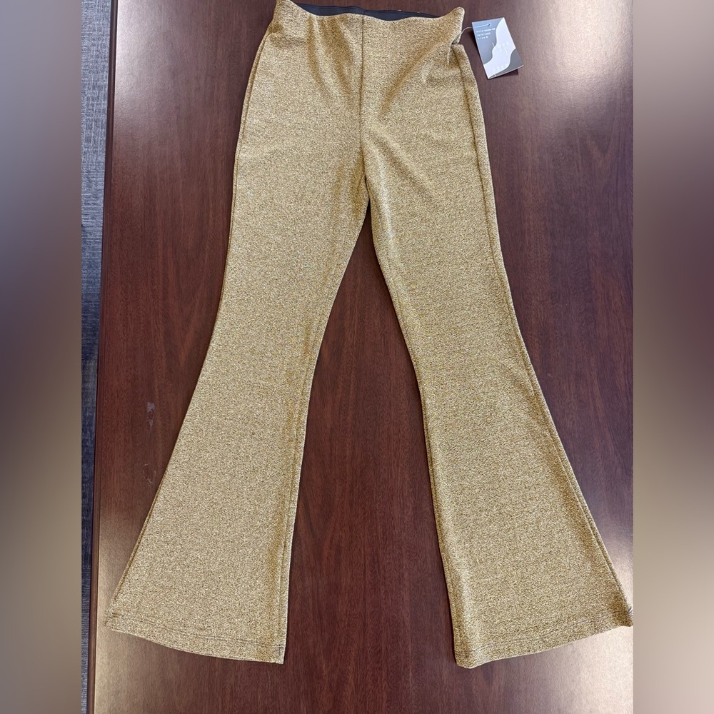 Love Poem by Block Gold Shiny Flared Pants